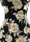 Late 1950s Roses Wiggle Dress on Black Background - NEW!