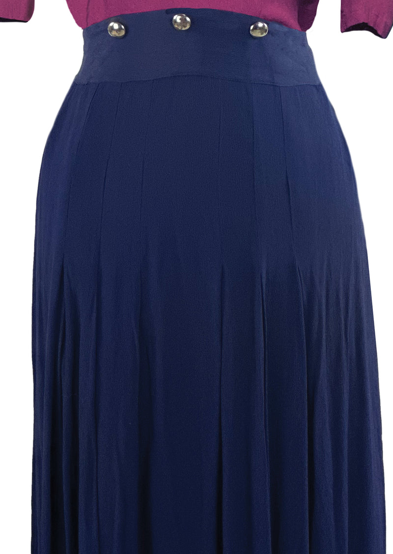 Late 1930s to Early 1940s Magenta and Navy Dress - NEW!