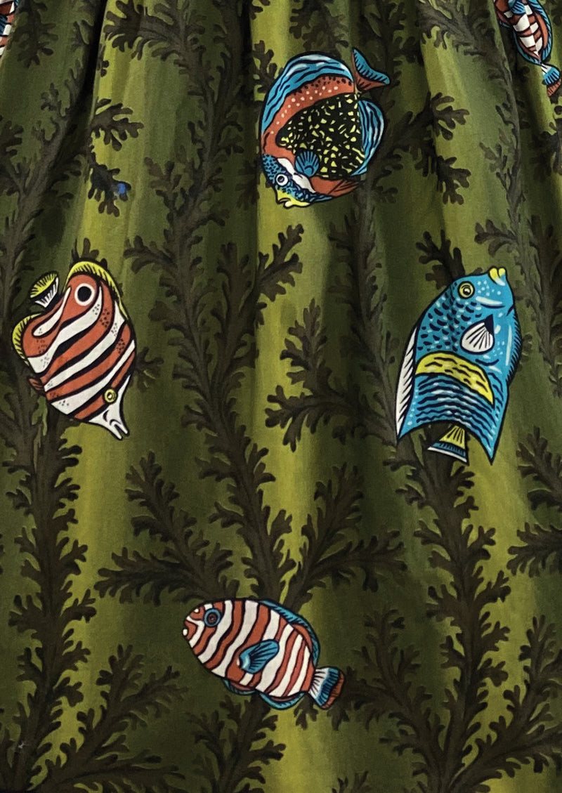 Vintage 1970s Green Fishes Novelty Print Dress - NEW!