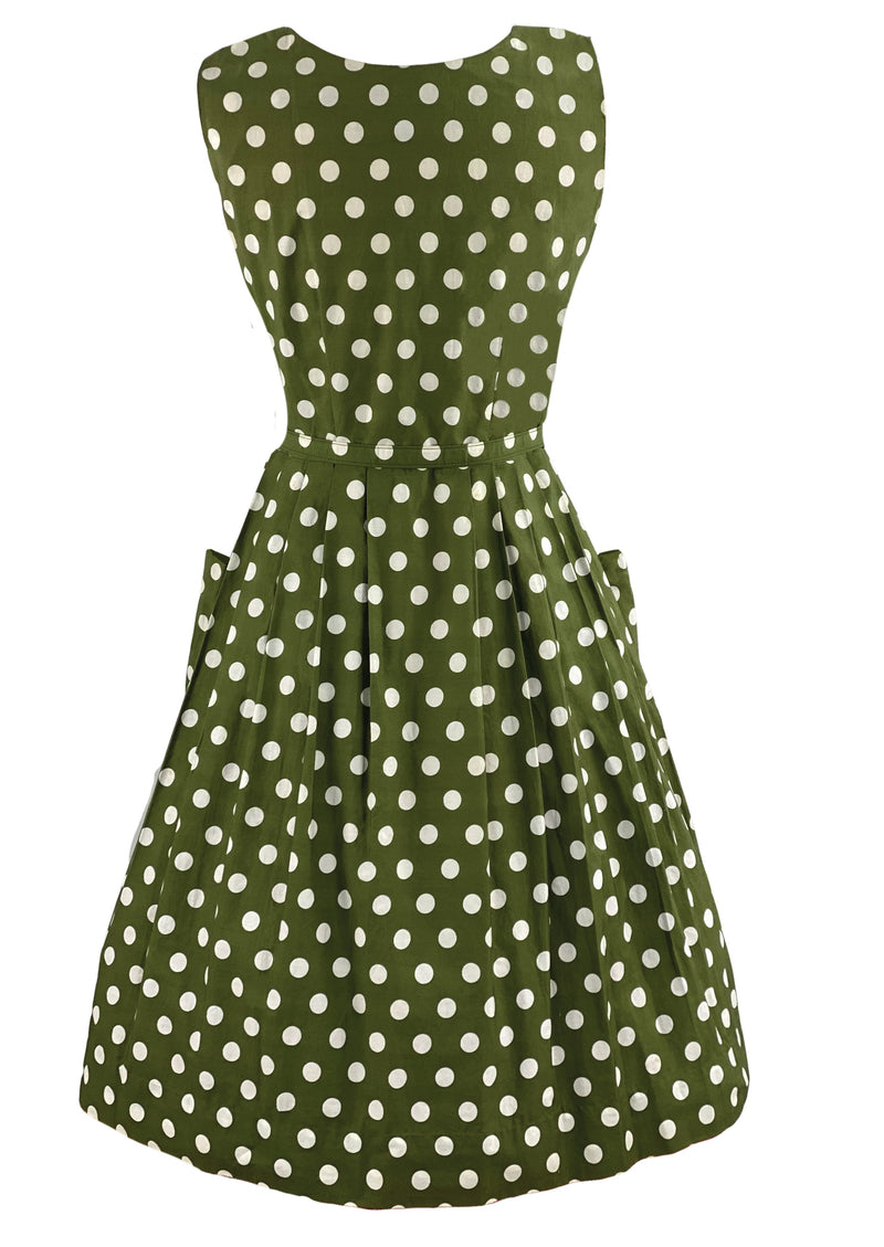 Late 1950s to Early 1960s Olive Green and White Dress  - NEW!