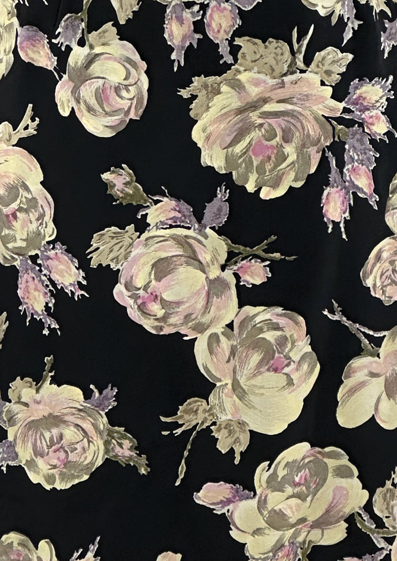 Late 1950s Roses Wiggle Dress on Black Background - NEW!