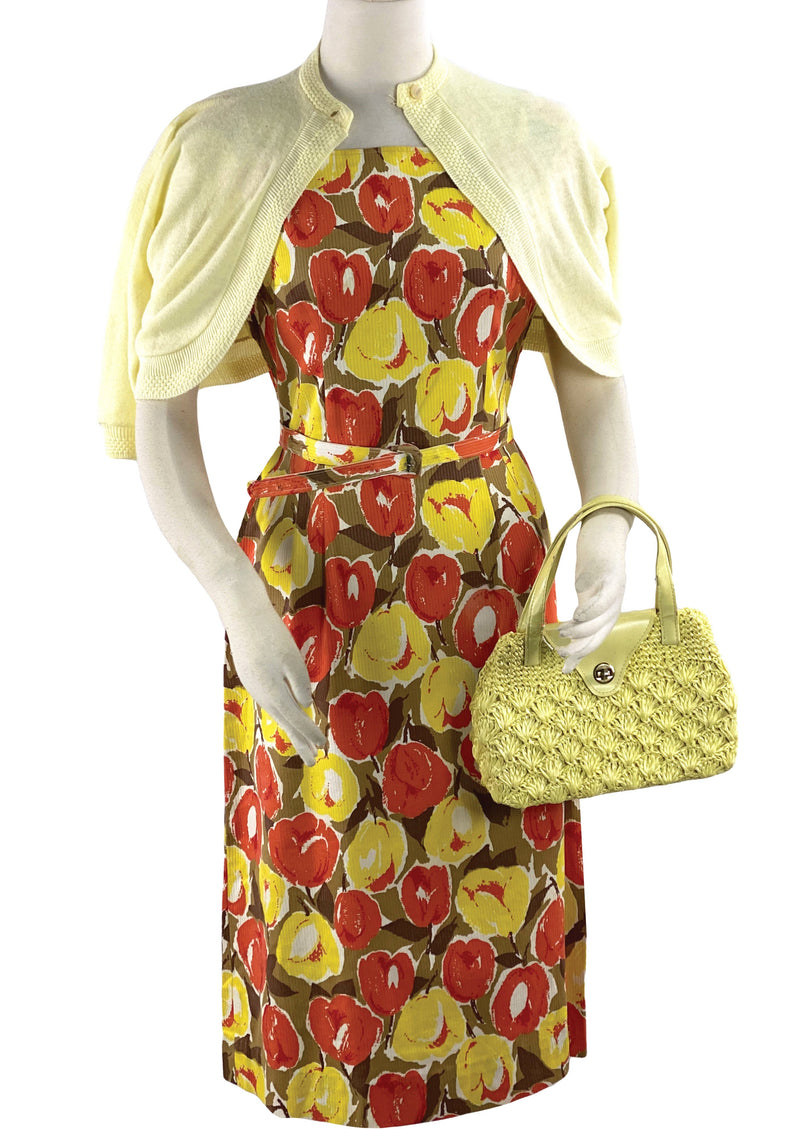 Vintage Early 1960s Tulip Print Cotton Wiggle Dress - NEW!