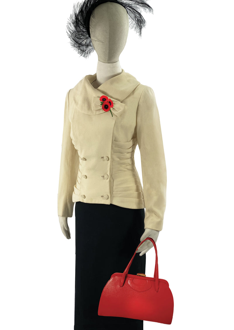 Vintage 1950s Cream Wool Crepe Lilli Ann Jacket- NEW!