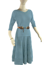 Vintage 1950s Slate Blue Wool Knit Dress Set- NEW!