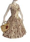 Vintage 1950s Mocha Novelty Dress with Parisienne Faces - New!