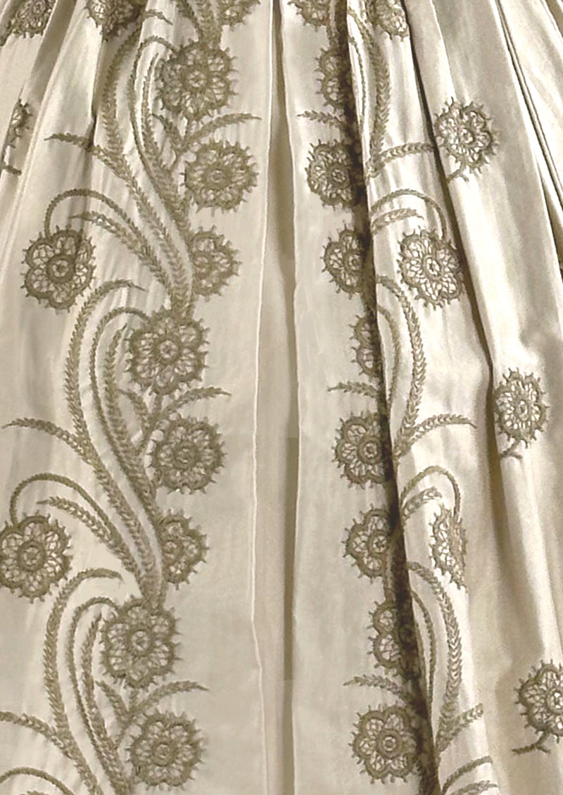 Vintage Early 1960s Cream Glazed Cotton Embroidered Dress- NEW!