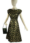 Early 1960s Deep Moss Green and Gold Brocade Cocktail Dress - NEW!