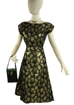 Early 1960s Deep Moss Green and Gold Brocade Cocktail Dress - NEW!