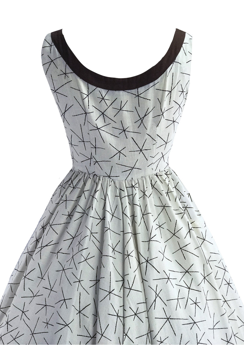 1950s Brown and White Criss Cross Pattern Dress and Bolero- New!