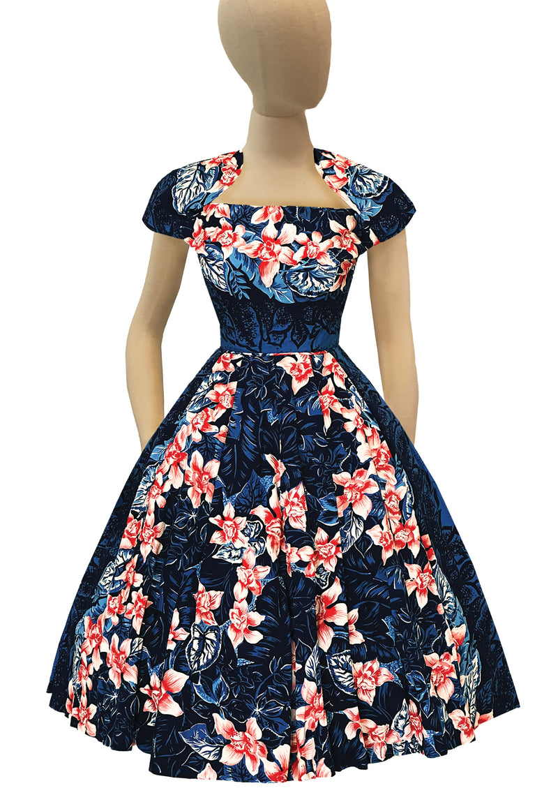 Vintage 1950s Kamehameha Orchid Print Dress - NEW!