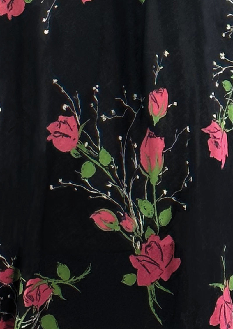 Vintage 1950s Pink Roses on Black Background Cotton Halter Dress - NEW!