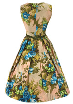 Late 1950s to Early 1960s Huge Blue Roses Dress- NEW!
