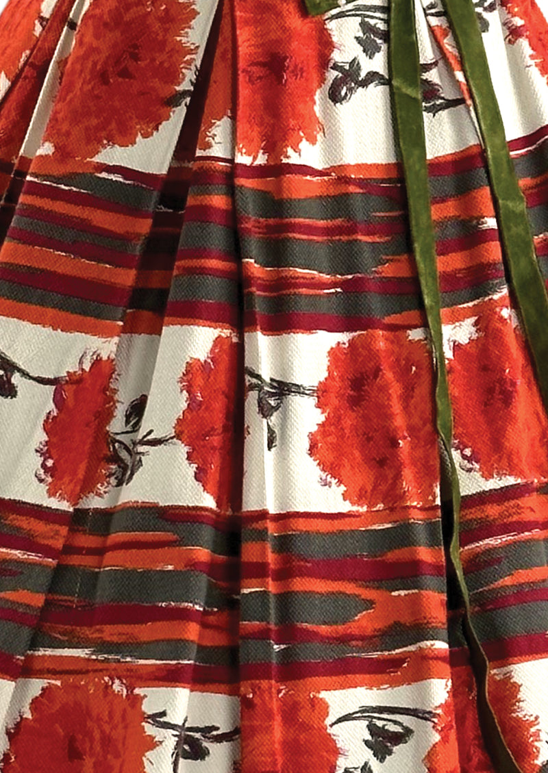 Late 1950s to Early 1960s Tangerine Carnations Cotton Dress - NEW!
