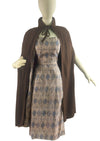 Vintage 1950s Dress and Cape Ensemble in Chocolate Tones - NEW!