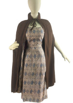 Vintage 1950s Dress and Cape Ensemble in Chocolate Tones - NEW!