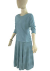 Vintage 1950s Slate Blue Wool Knit Dress Set- NEW!