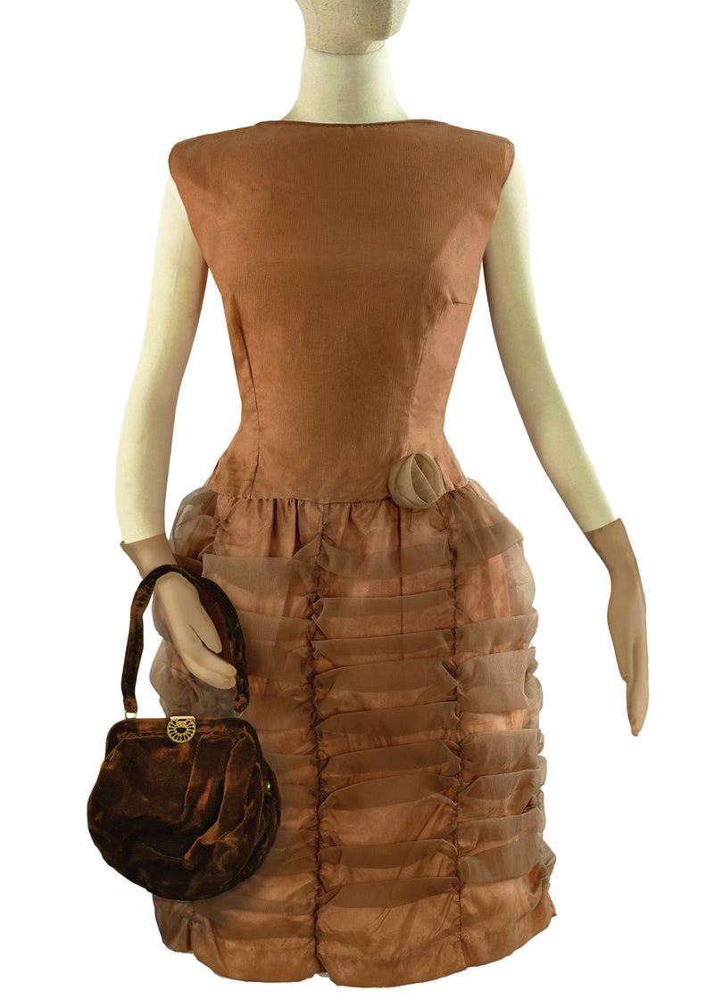 Late 1950s to Early 1960s Copper Ruched Cocktail Dress - NEW!