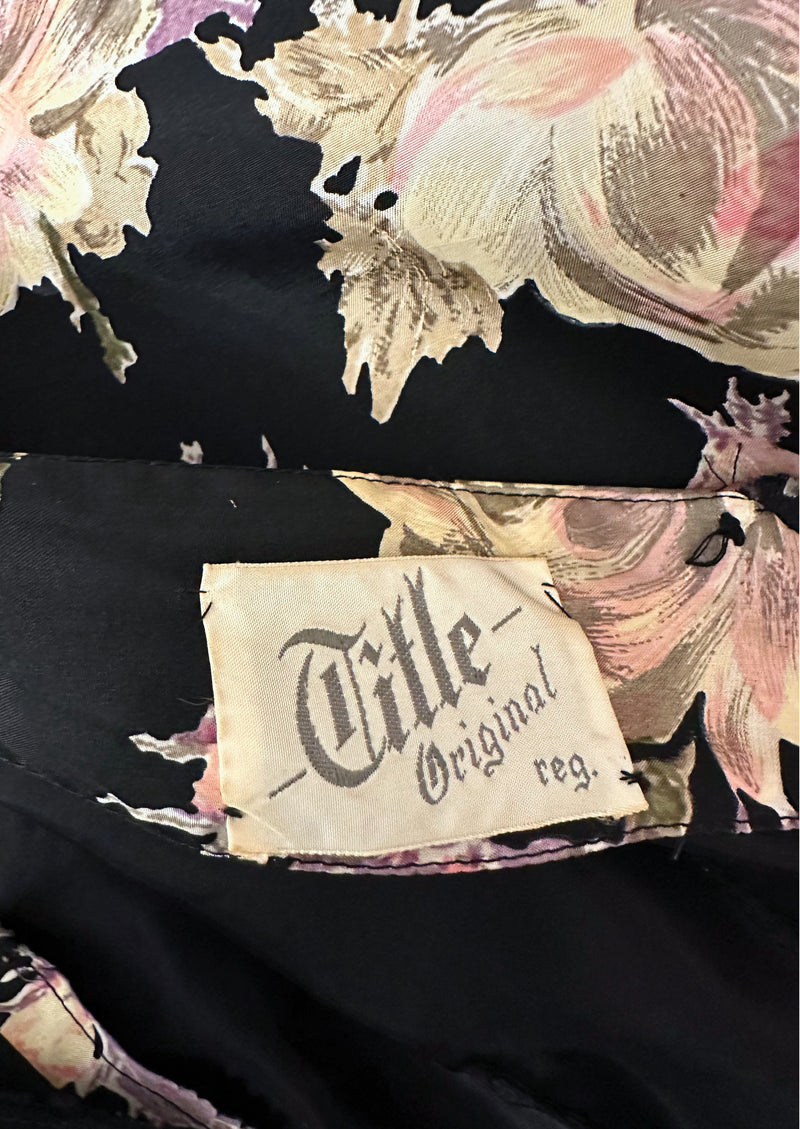 Late 1950s Roses Wiggle Dress on Black Background - NEW!
