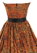 Vintage 1950s Autumnal Batik Print Cotton Sun Dress - New!