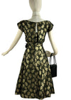 Early 1960s Deep Moss Green and Gold Brocade Cocktail Dress - NEW!