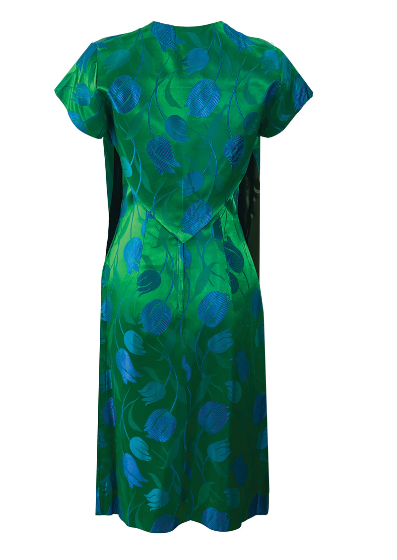 Early 1960s Blue/Green Brocade Dress and Jacket Ensemble- NEW!