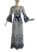 Vintage Late 1960s to 1970s Navy and White Maxi Dress - NEW!