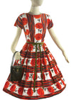 Late 1950s to Early 1960s Tangerine Carnations Cotton Dress - NEW!