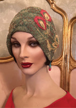 Vintage 1920s Sea Green Embroidered Flapper Cloche - NEW!