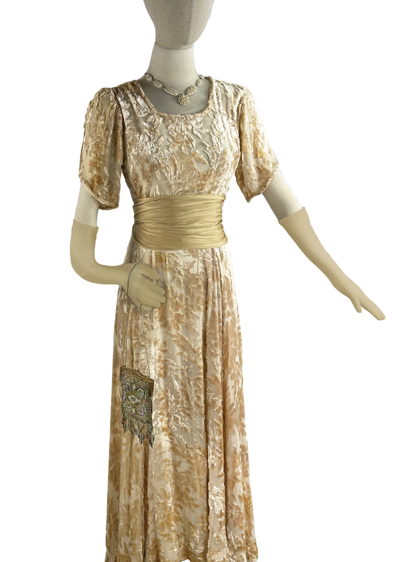 Vintage 1930s Champagne Coloured Voided Velvet Gown - NEW!