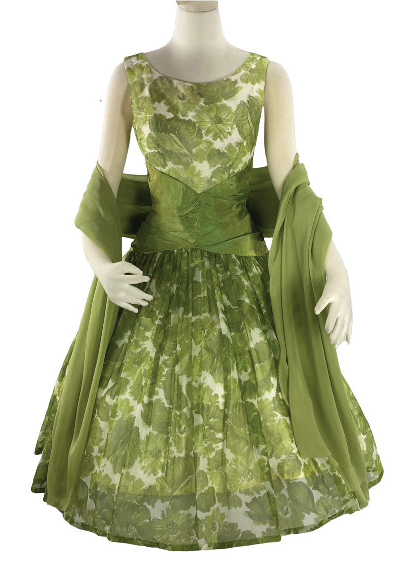 Gorgeous Vintage 1950s Green Floral Party Dress - New!