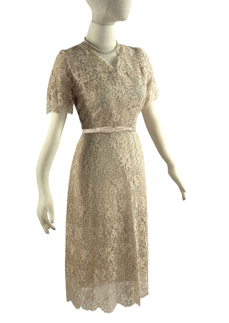 Vintage 1950s Latte Coloured Lace Dress & Coat Ensemble - NEW!