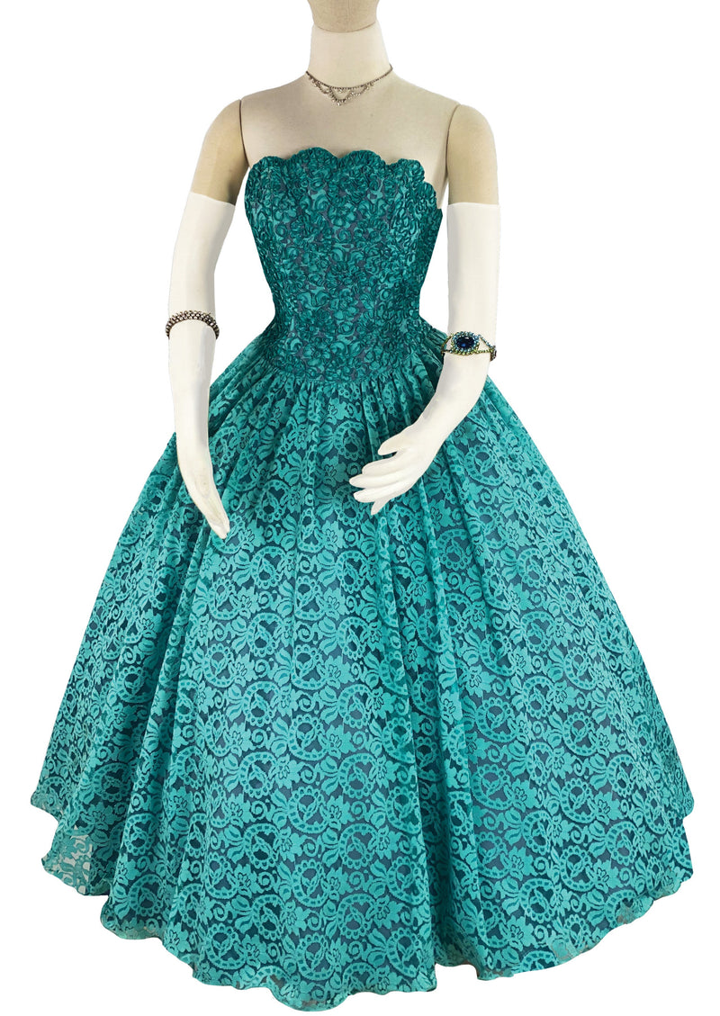 Copy of Early 1980s Mike Benet Formal Turquoise Lace Gown - NEW!