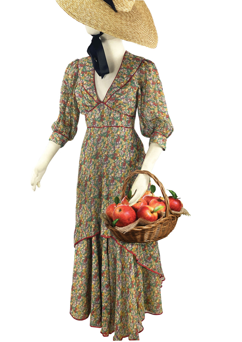 Vintage 1970s Beautiful Botanic Print Maxi Dress - NEW!
