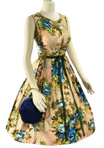 Late 1950s to Early 1960s Huge Blue Roses Dress- NEW!