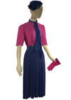 Late 1930s to Early 1940s Magenta and Navy Dress - NEW!