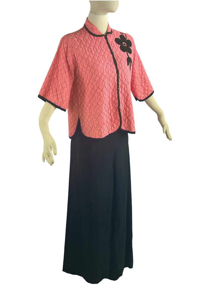 Vintage 1940s Pink and Black Lounge Suit/Pyjamas- NEW!