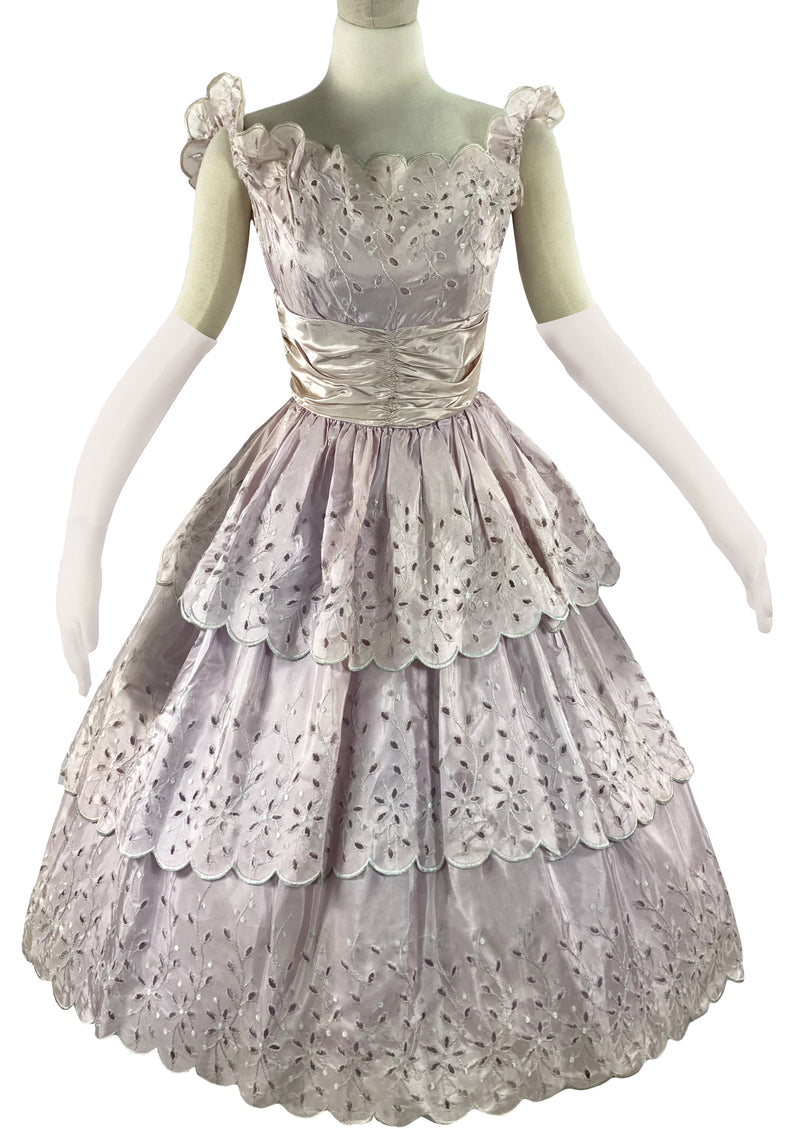 Vintage 1950s Lavender Eyelet Taffeta Party Dress - NEW!