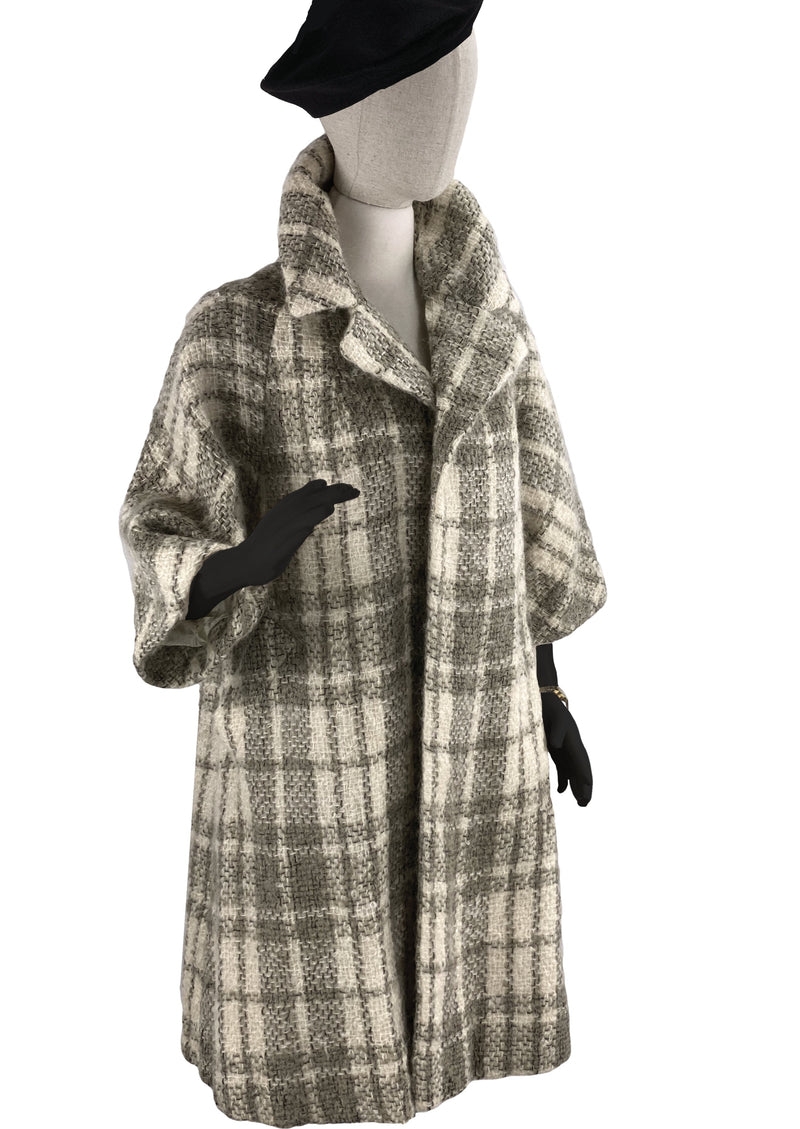 Vintage Late 1950s Lilli Ann Cream and Taupe Plaid Designer Coat - NEW!
