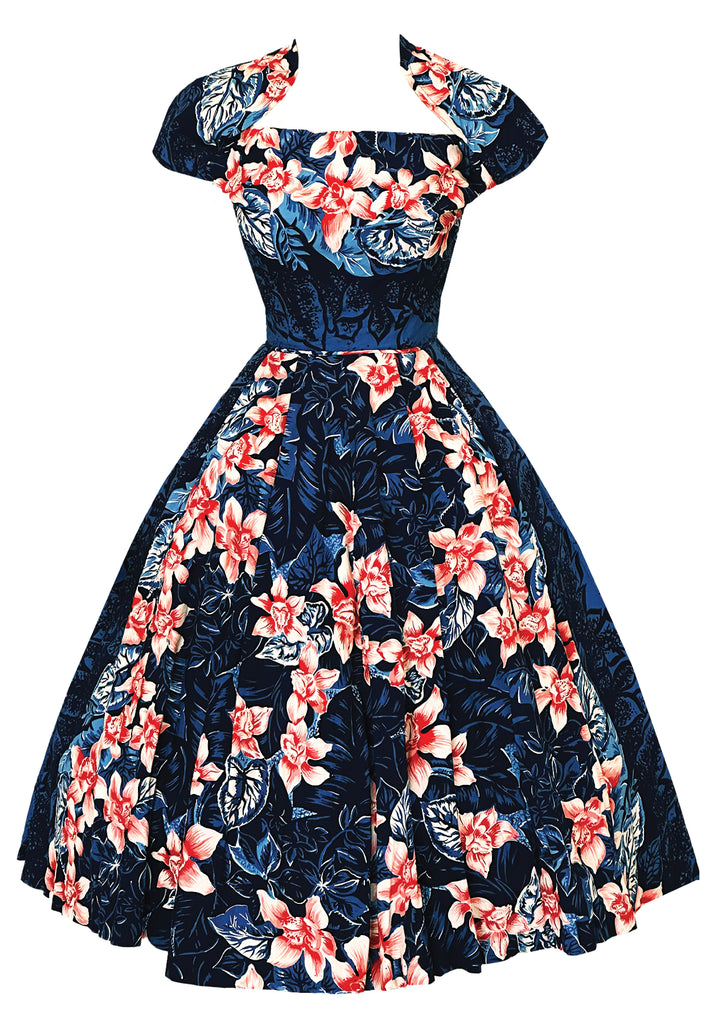 Vintage 1950s Kamehameha Orchid Print Dress - NEW!
