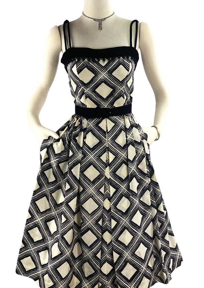 Late 1950s to Early 1960s Diamond Print Silk Dress - NEW!