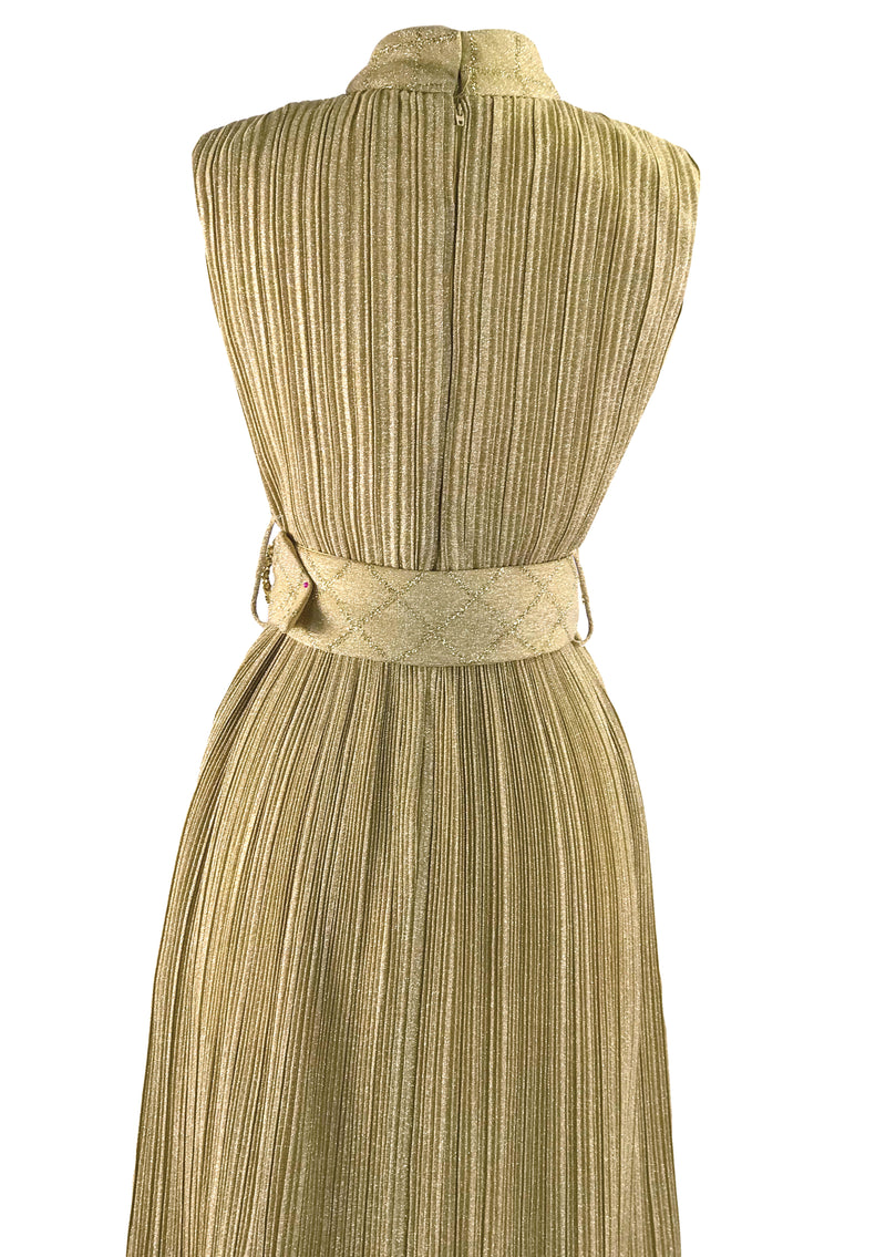 Groovy 1970s Gold Lame Party Dress & Hot Pants Ensemble- New!