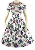 1950s Horrockses Designer Pink & Purple Roses Dress- New!