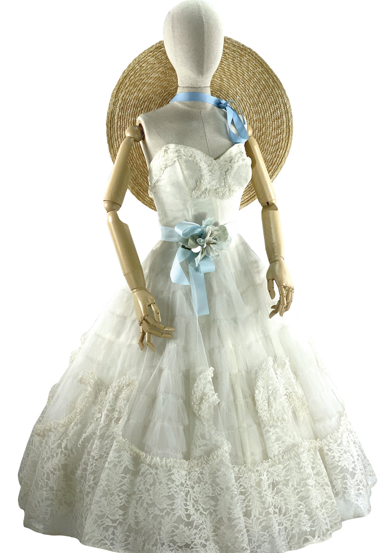 Late 1950s Ivory Tulle & Lace Party Dress  - New!