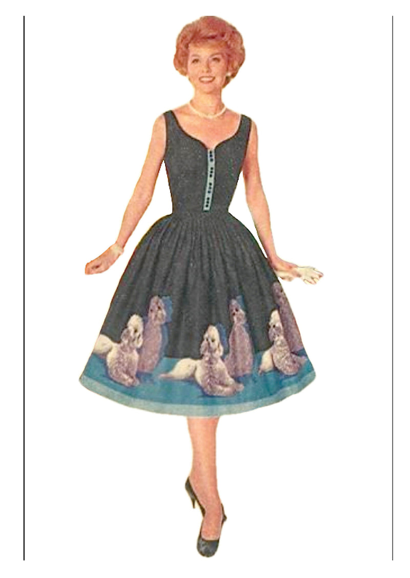 1950s Poodle Print Oatmeal Cotton Novelty Dress- New!