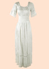 1970s Young Edwardian Look White Cotton Maxi Dress- New!
