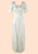 1970s Young Edwardian Look White Cotton Maxi Dress- New!