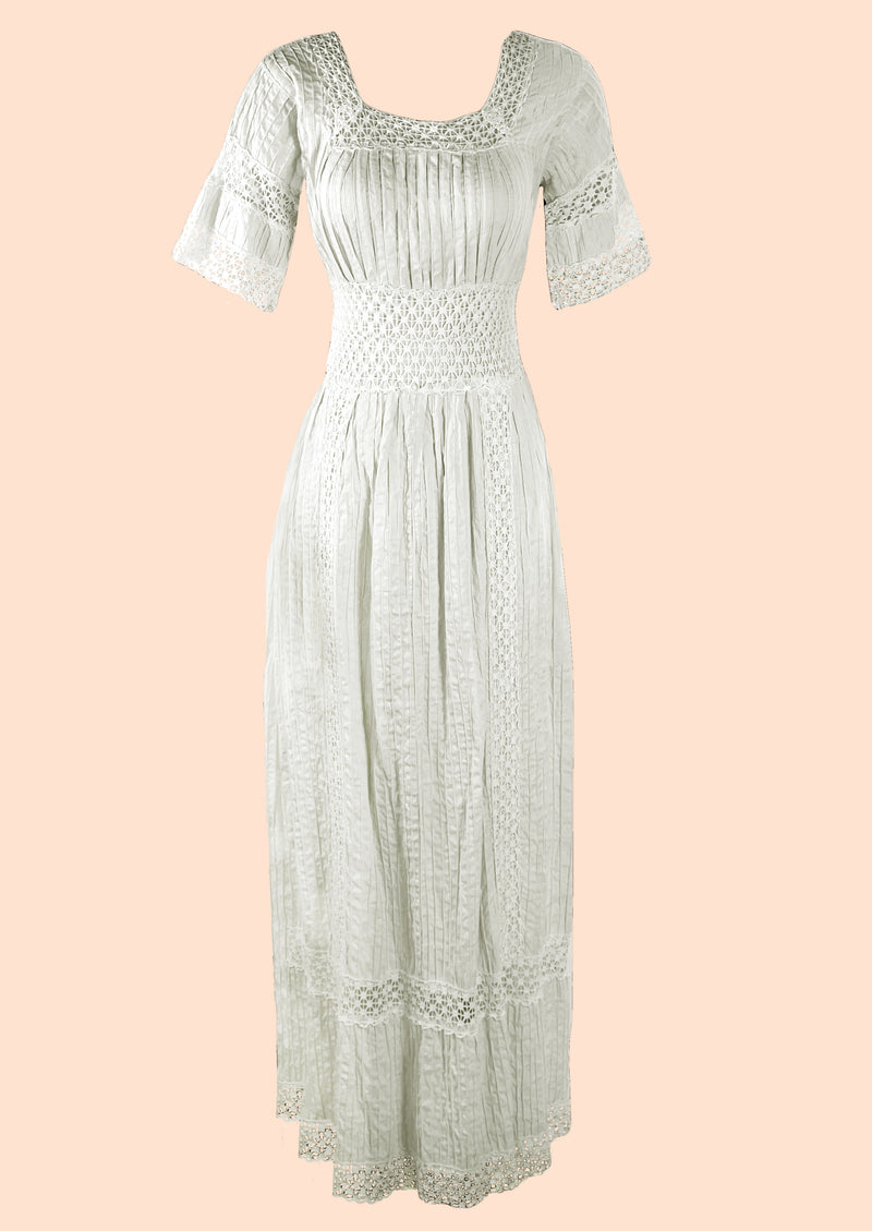 1970s Young Edwardian Look White Cotton Maxi Dress- New!