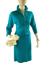 Vintage 1950s Turquoise Knit Beaded Suit - NEW!