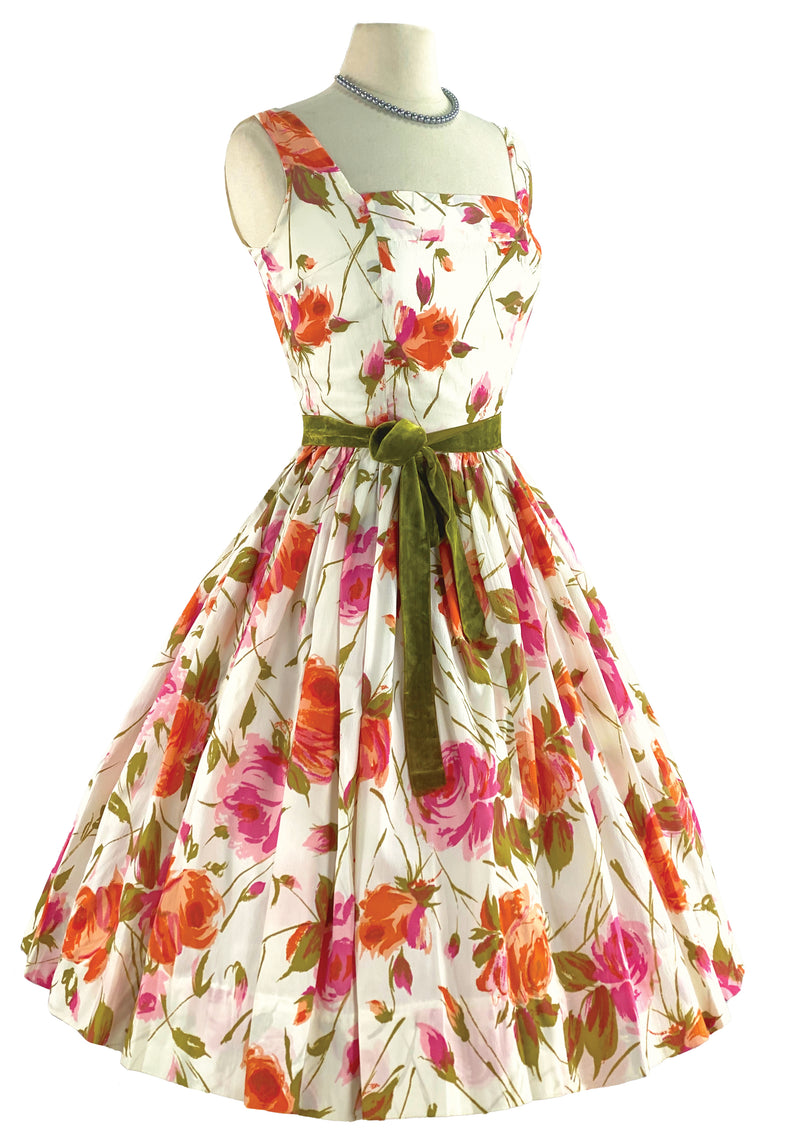 Vintage Late 1950s Pink and Peach Roses Dress- NEW!