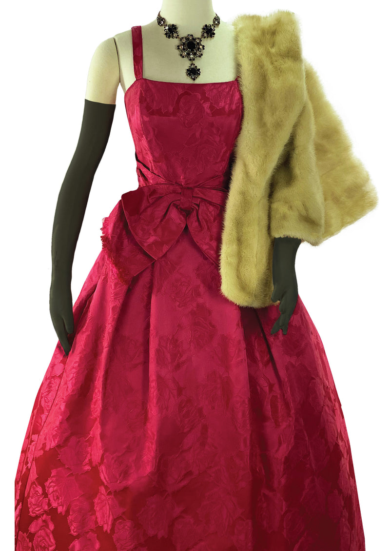 Late 1950s Early 1960s Cranberry Brocade Floral Gown- New!